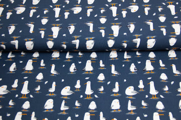 Restmenge 1,30 Meter Jersey mit Möwen, maritim, dunkelblau, Fräulein von Julie